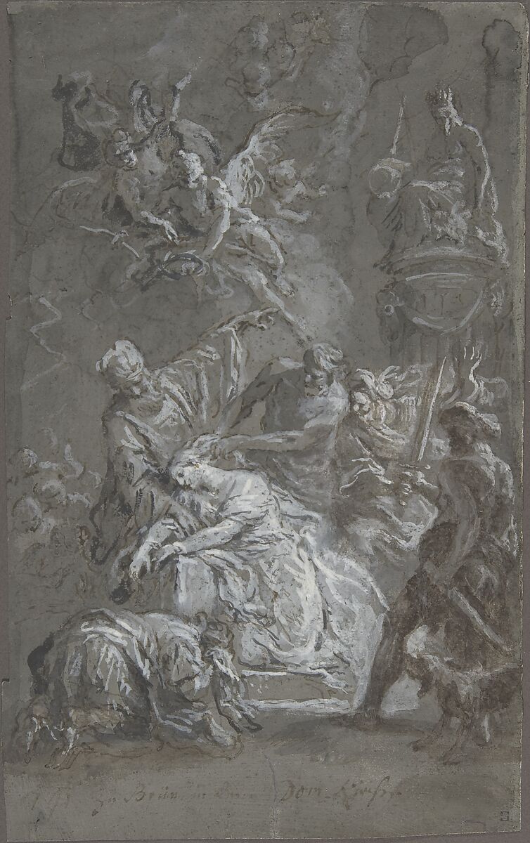 The Martyrdom of Saint Barbara, Martin Johann Schmidt (Austrian, Grafenwörth 1718–1801 Stein), Brush and black ink with white heightening