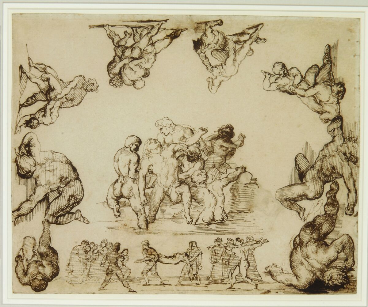 The Rescue of a Drowned Man (recto); Study of a Horse (verso), Théodore Géricault (French, Rouen 1791–1824 Paris), Pen and brown ink