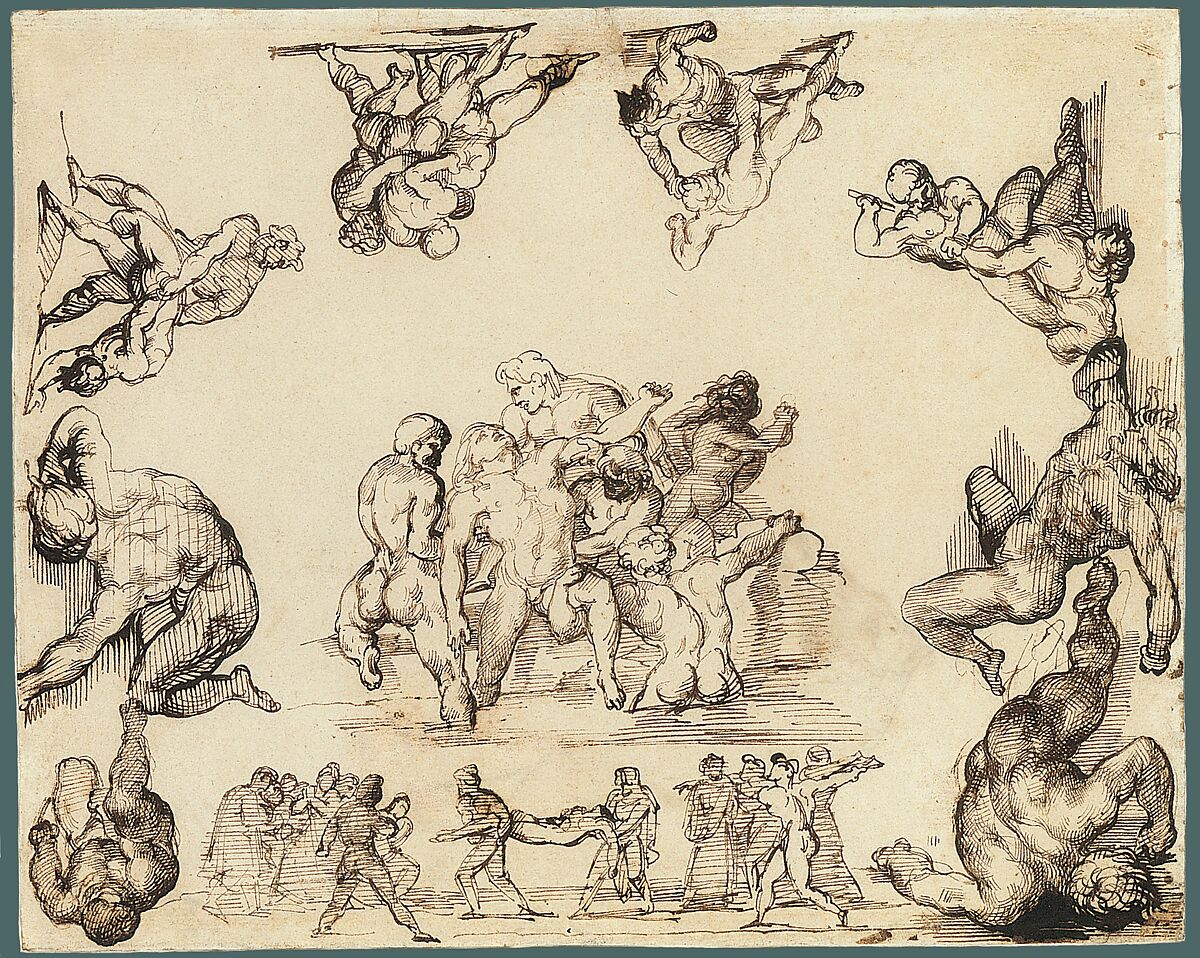 The Rescue of a Drowned Man (recto); Study of a Horse (verso), Théodore Géricault (French, Rouen 1791–1824 Paris), Pen and brown ink