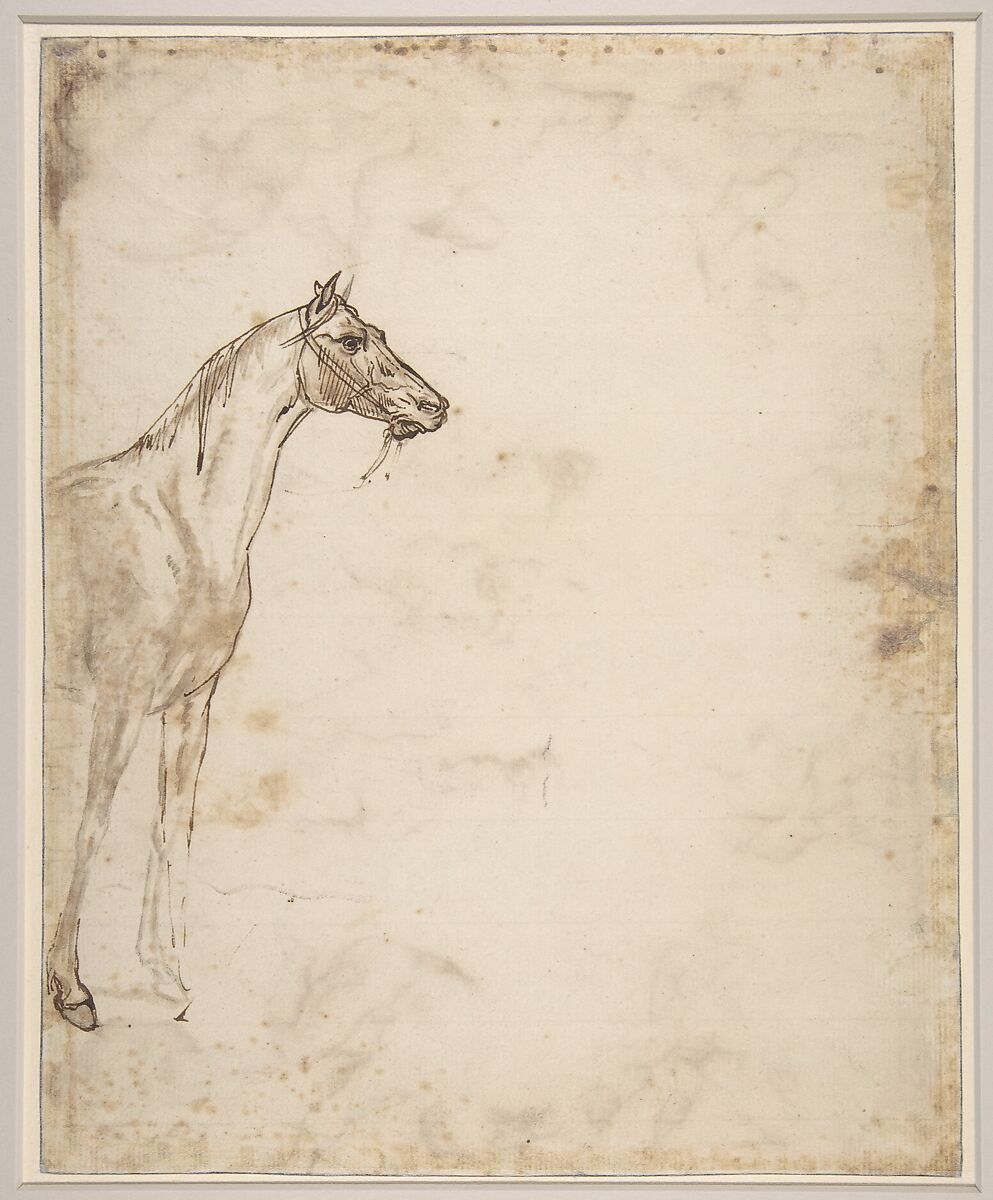 The Rescue of a Drowned Man (recto); Study of a Horse (verso), Théodore Géricault (French, Rouen 1791–1824 Paris), Pen and brown ink
