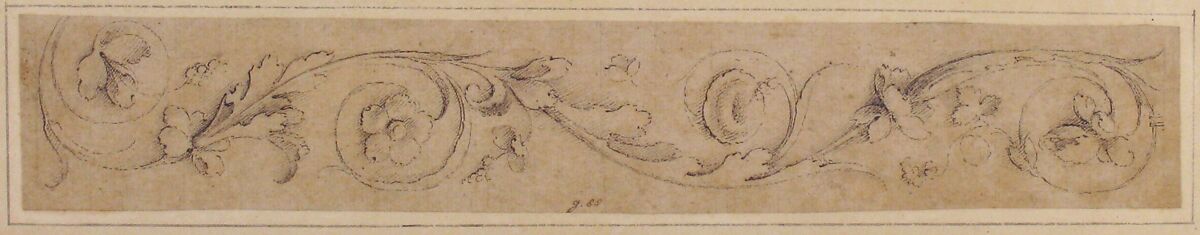 Design of Rinceaux, Ascribed to Circle of Andrea Mantegna (Italian, Isola di Carturo 1430/31–1506 Mantua) (?), Pen and brown ink, over traces of construction lines in black chalk or leadpoint