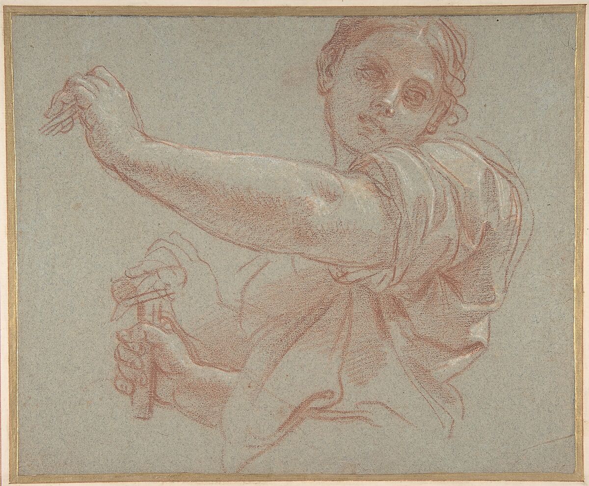 Jael Slaying Sisera, Carlo Maratti  Italian, Red chalk, highlighted with white chalk, on blue paper