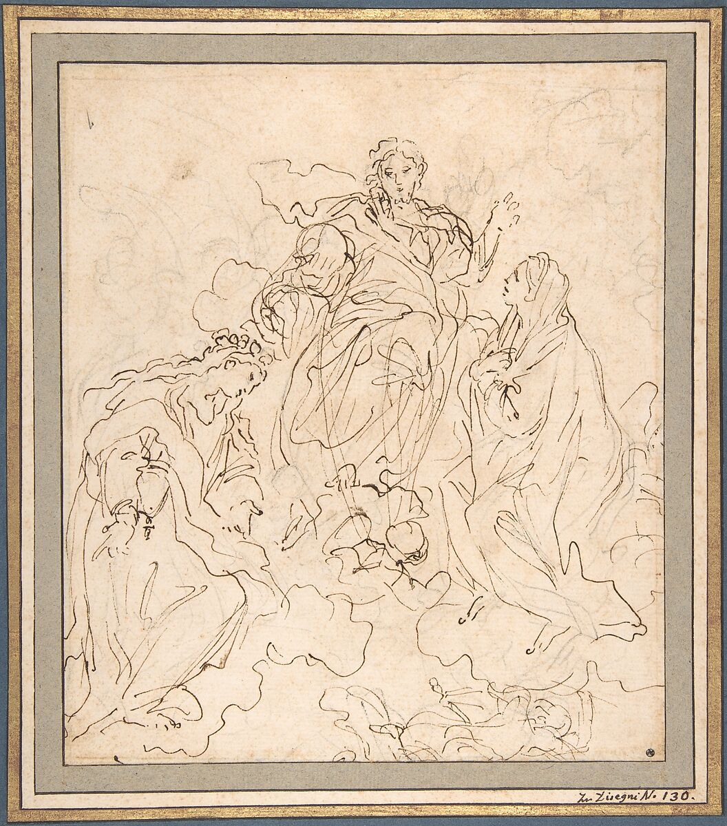 The Virgin and Saint Rosalia Interceding with Christ, Carlo Maratti (Italian, Camerano 1625–1713 Rome), Pen and brown ink, over black chalk 