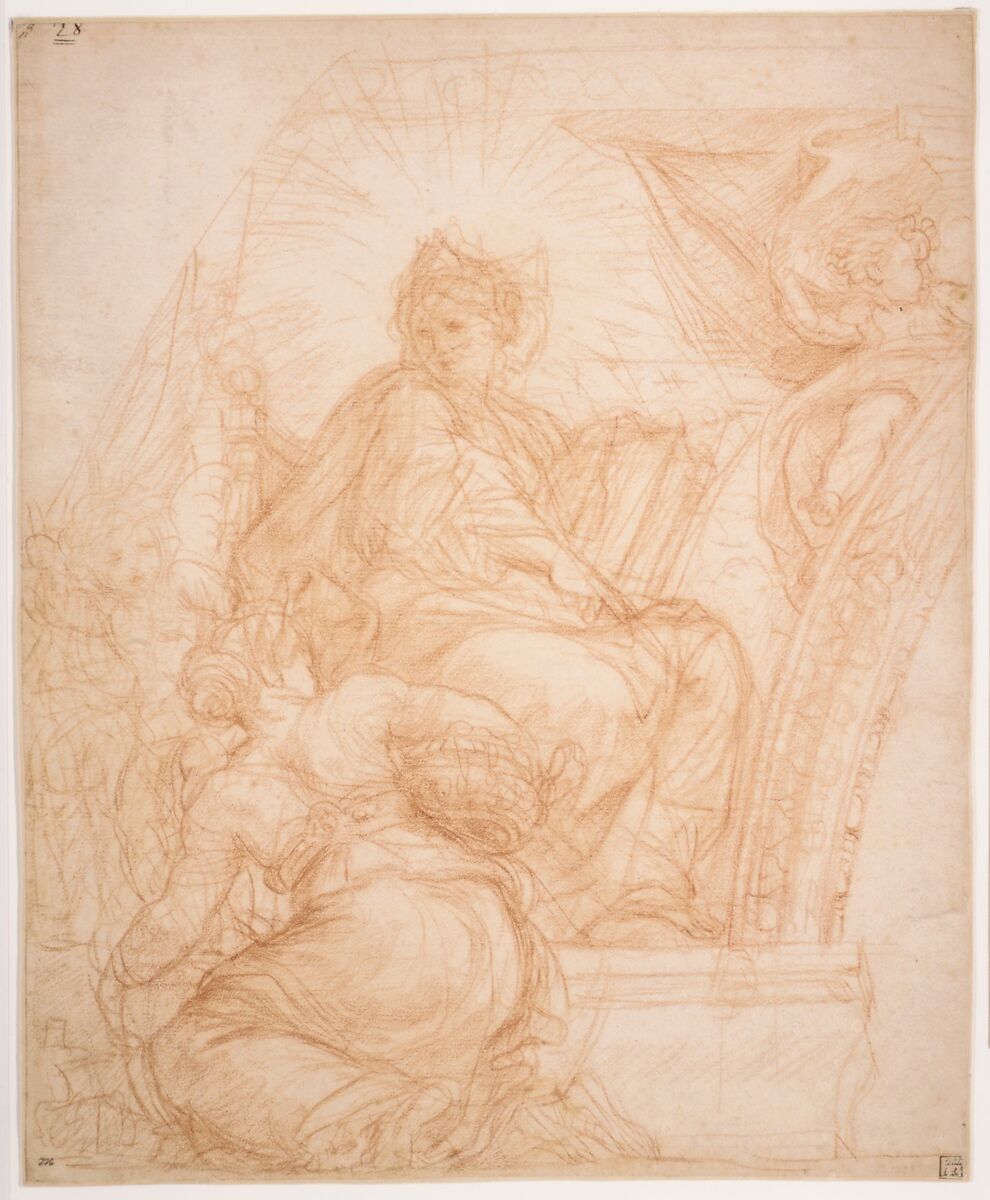 Seated Allegorical Figure of Divine Wisdom, Carlo Maratti (Italian, Camerano 1625–1713 Rome), Red chalk