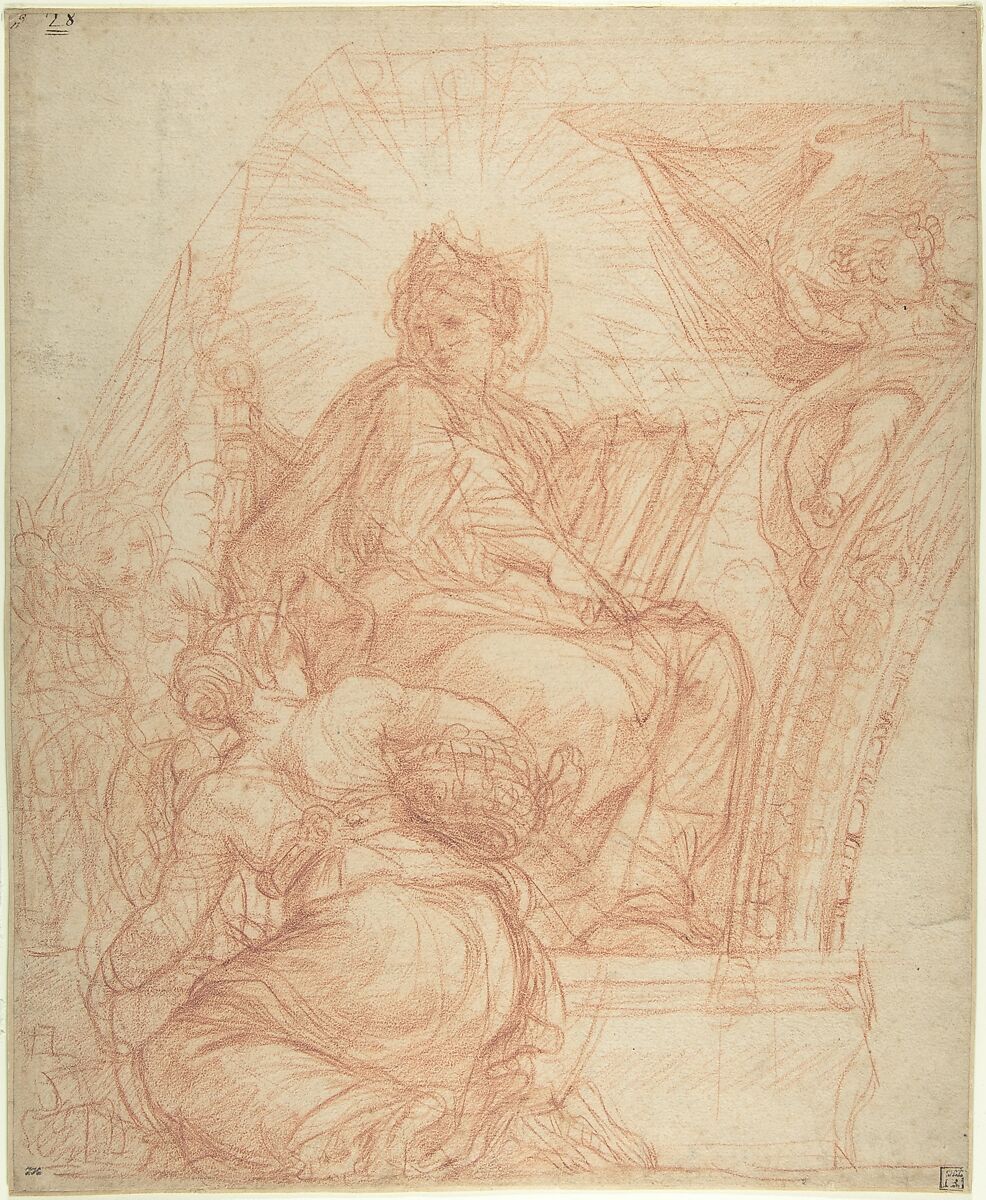 Seated Allegorical Figure of Divine Wisdom, Carlo Maratti (Italian, Camerano 1625–1713 Rome), Red chalk 