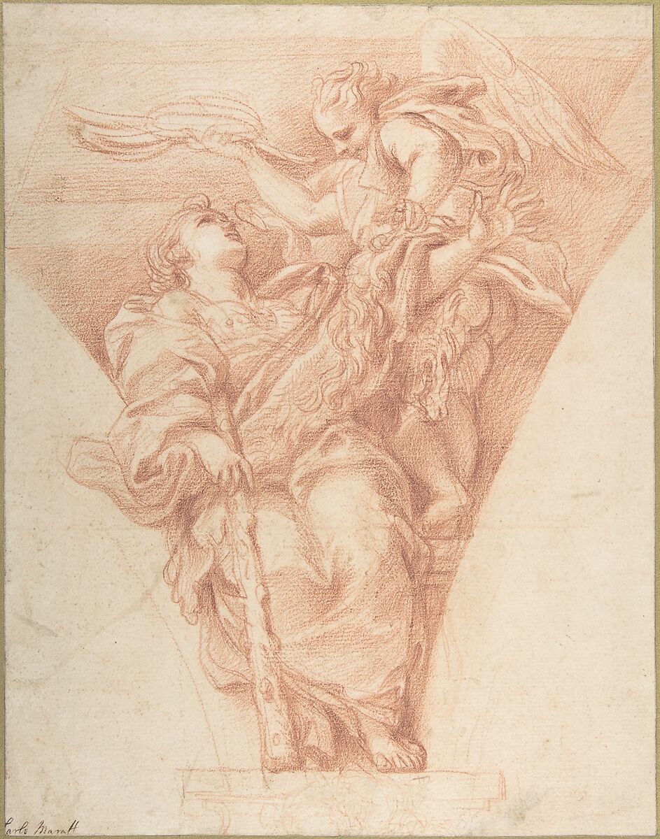 Virtue Crowned by Honor, Carlo Maratti (Italian, Camerano 1625–1713 Rome), Red chalk 