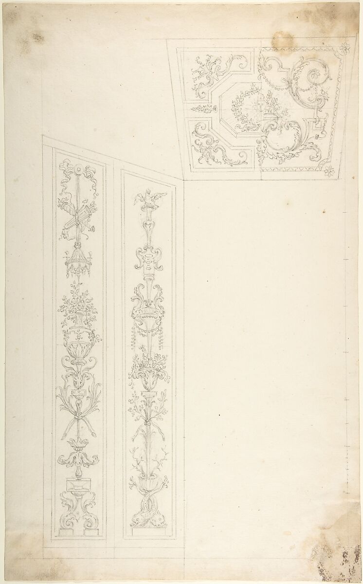 Design for a Wall and a Ceiling Decoration, Leonardo Marini (Italian, Piedmontese documented ca. 1730–after 1797), Leadpoint or graphite; ruler and compass constructed 