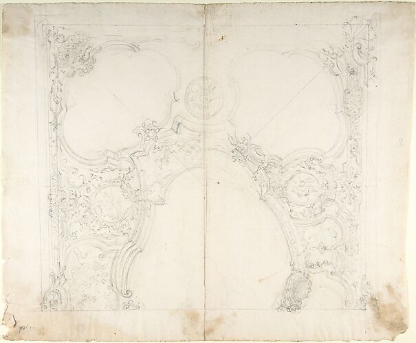 Design for One Half of a Ceiling with Medaillons with Figure Sketches Inside (recto); Design for an Interior Wall Elevation (verso)