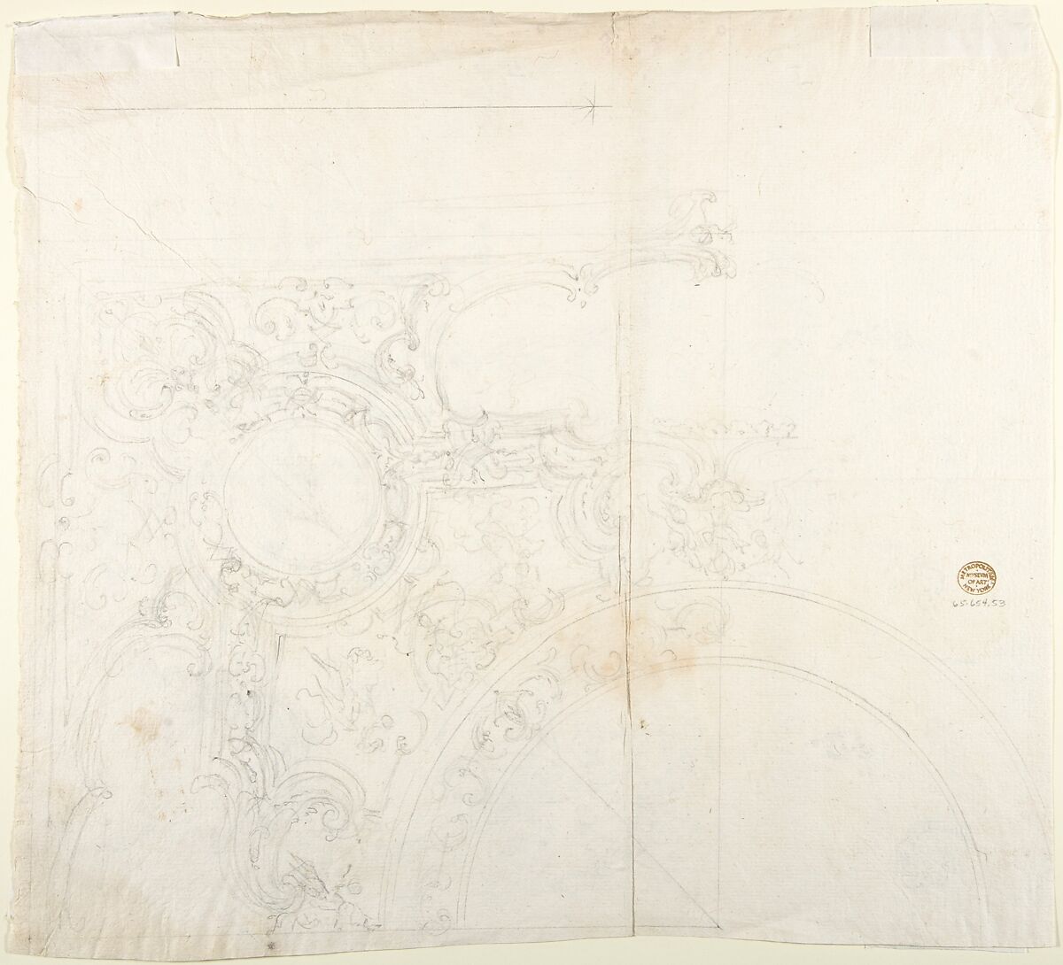 Design for One Quarter of a Ceiling with a Medallion at the Center (recto); Design for a Quarter of a Ceiling with a Medallion at the Corner and a Medallion at the Center (verso), Workshop of Leonardo Marini (Italian, Piedmontese documented ca. 1730–after 1797), Graphite with some ruled and compass construction