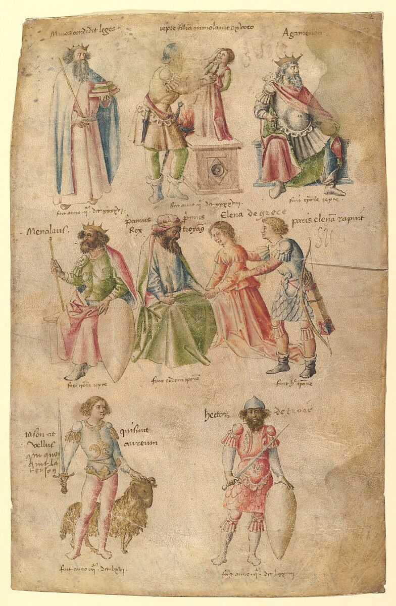 Famous Men and Women from Classical and Biblical Antiquity, Attributed to Barthelemy d&#39;Eyck (Netherlandish, flourished 1444–1469), Pen and brown ink, brush and watercolor of various hues, traces of gold paint 