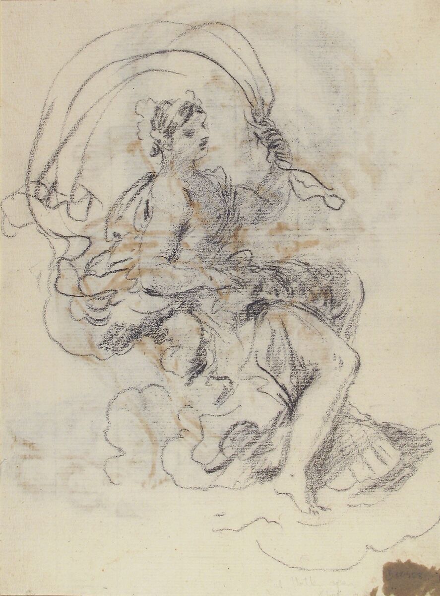Studies of a Reclined Woman on a Seashell, for the Triumph of Galatea (recto and verso), Paolo De Matteis (Italian, Piano del Cilento 1662–1728 Naples), Brush and brown wash, over black chalk (recto); black chalk (verso)