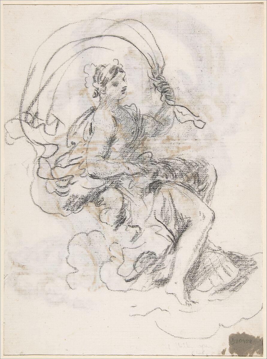 Studies of a Reclined Woman on a Seashell, for the Triumph of Galatea (recto and verso), Paolo De Matteis (Italian, Piano del Cilento 1662–1728 Naples), Brush and brown wash, over black chalk (recto); black chalk (verso)