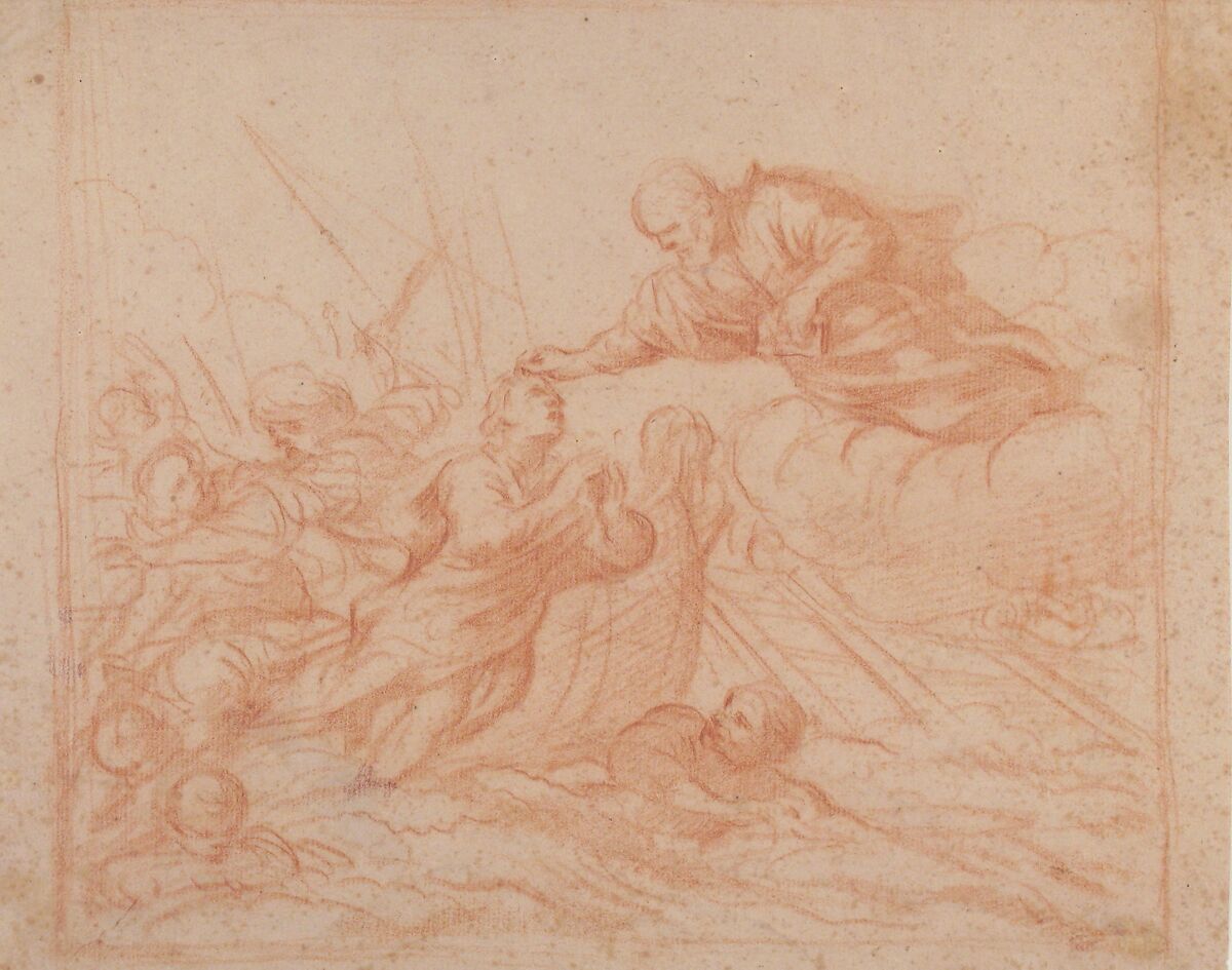 Christ Stilling the Tempest ?, attributed to Paolo De Matteis (Italian, Piano del Cilento 1662–1728 Naples) (?), Red chalk on paper