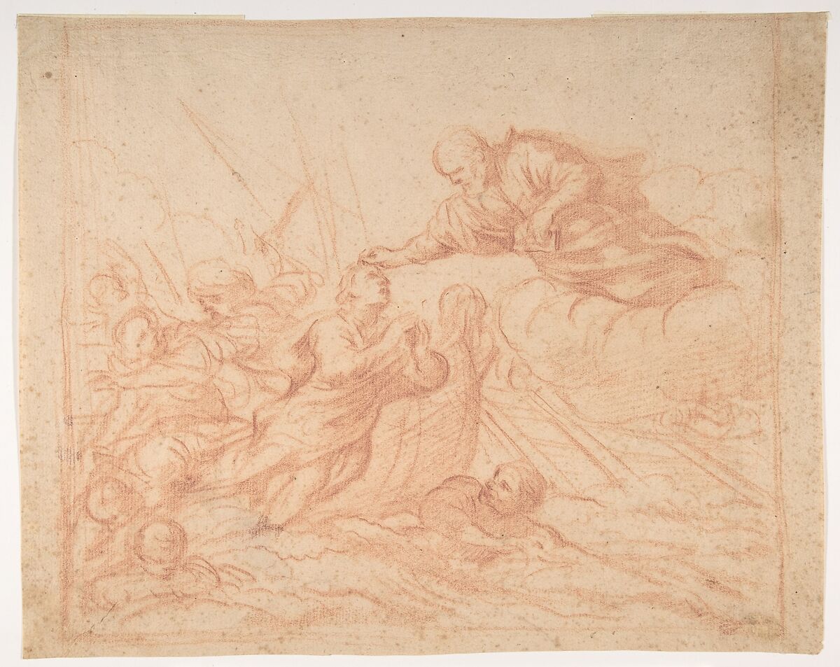Christ Stilling the Tempest ?, attributed to Paolo De Matteis (Italian, Piano del Cilento 1662–1728 Naples) (?), Red chalk on paper 