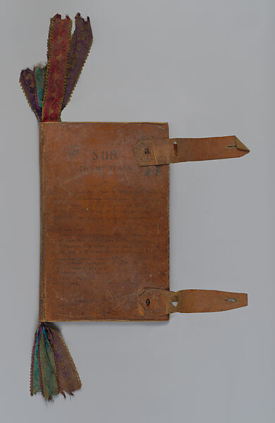 The Artist's Portfolio, Pont Aven, Paul Gauguin (French, Paris 1848–1903 Atuona, Hiva Oa, Marquesas Islands), Two inside covers decorated in watercolor and gouache over charcoal with graphite on heavy gray wove (blotting) paper sewn to leather; leather binding inscribed in pen and ink with additions in watercolor; multicolored silk ribbons stitched into binding.