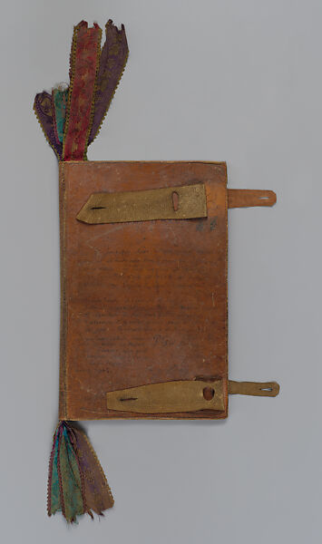 The Artist's Portfolio, Pont Aven, Paul Gauguin (French, Paris 1848–1903 Atuona, Hiva Oa, Marquesas Islands), Two inside covers decorated in watercolor and gouache over charcoal with graphite on heavy gray wove (blotting) paper sewn to leather; leather binding inscribed in pen and ink with additions in watercolor; multicolored silk ribbons stitched into binding.