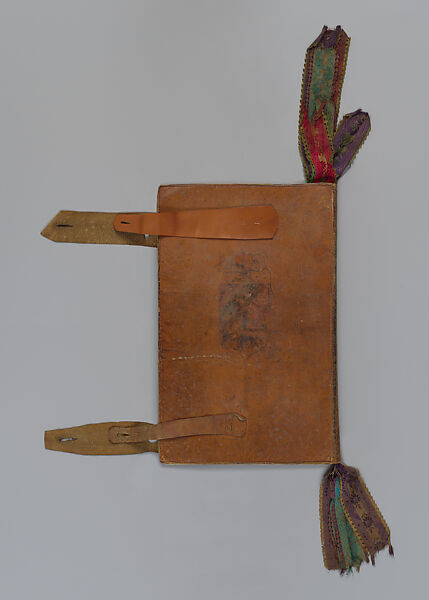 The Artist's Portfolio, Pont Aven, Paul Gauguin (French, Paris 1848–1903 Atuona, Hiva Oa, Marquesas Islands), Two inside covers decorated in watercolor and gouache over charcoal with graphite on heavy gray wove (blotting) paper sewn to leather; leather binding inscribed in pen and ink with additions in watercolor; multicolored silk ribbons stitched into binding.