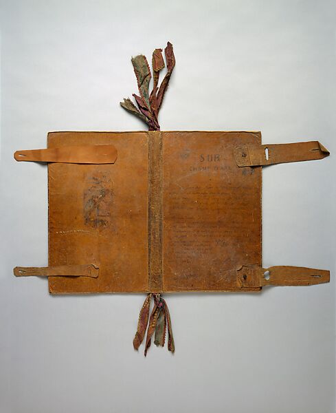 The Artist's Portfolio, Pont Aven, Paul Gauguin (French, Paris 1848–1903 Atuona, Hiva Oa, Marquesas Islands), Two inside covers decorated in watercolor and gouache over charcoal with graphite on heavy gray wove (blotting) paper sewn to leather; leather binding inscribed in pen and ink with additions in watercolor; multicolored silk ribbons stitched into binding.