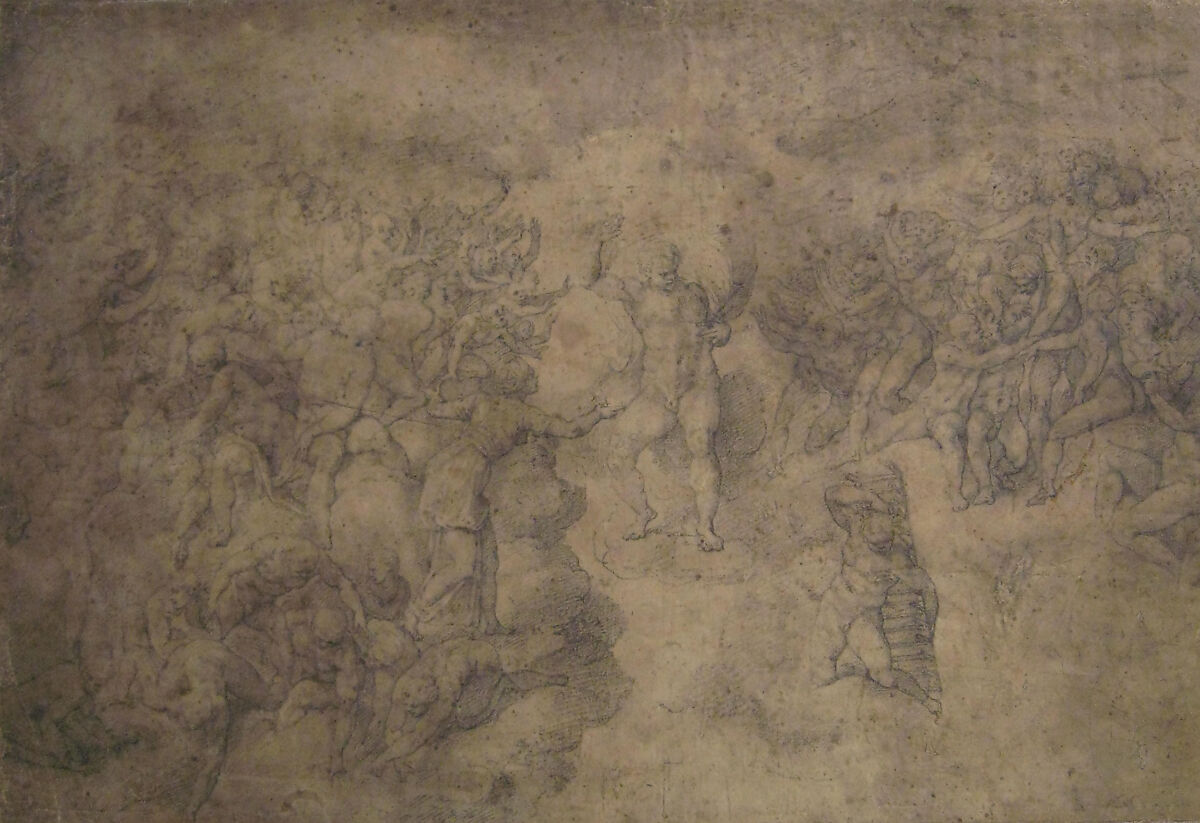 The Last Judgment, School of Michelangelo Buonarroti (Italian, Caprese 1475–1564 Rome), Black chalk on brownish paper