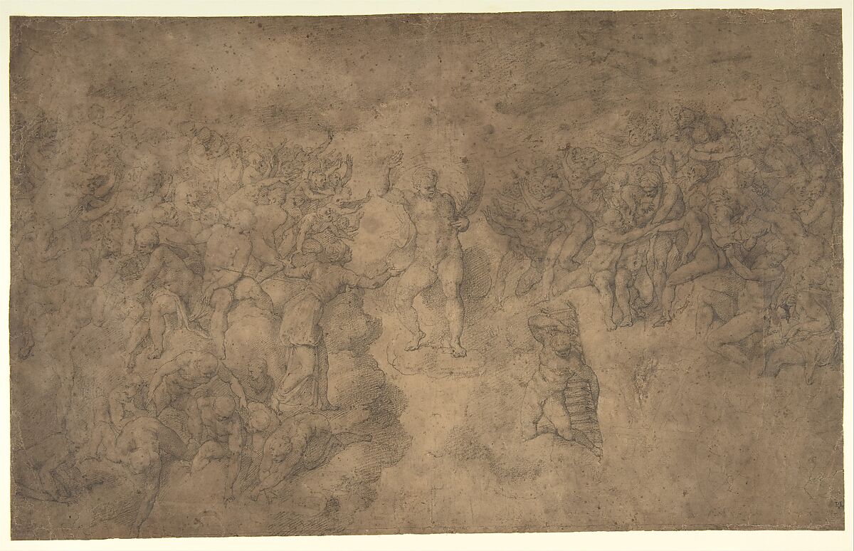 The Last Judgment, School of Michelangelo Buonarroti (Italian, Caprese 1475–1564 Rome), Black chalk on brownish paper 