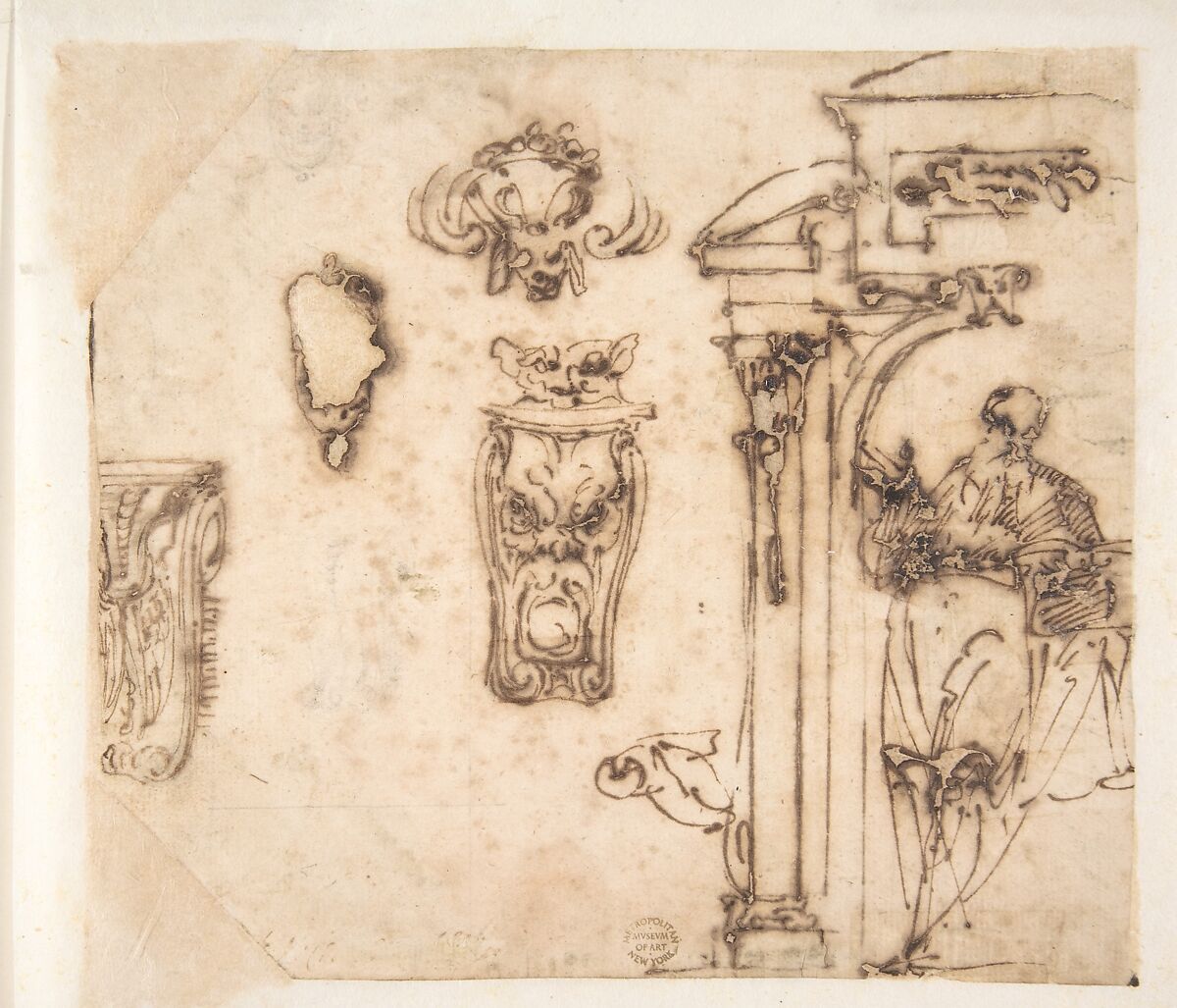 School of Michelangelo Buonarroti A Figure and Some Architectural Details. The Metropolitan