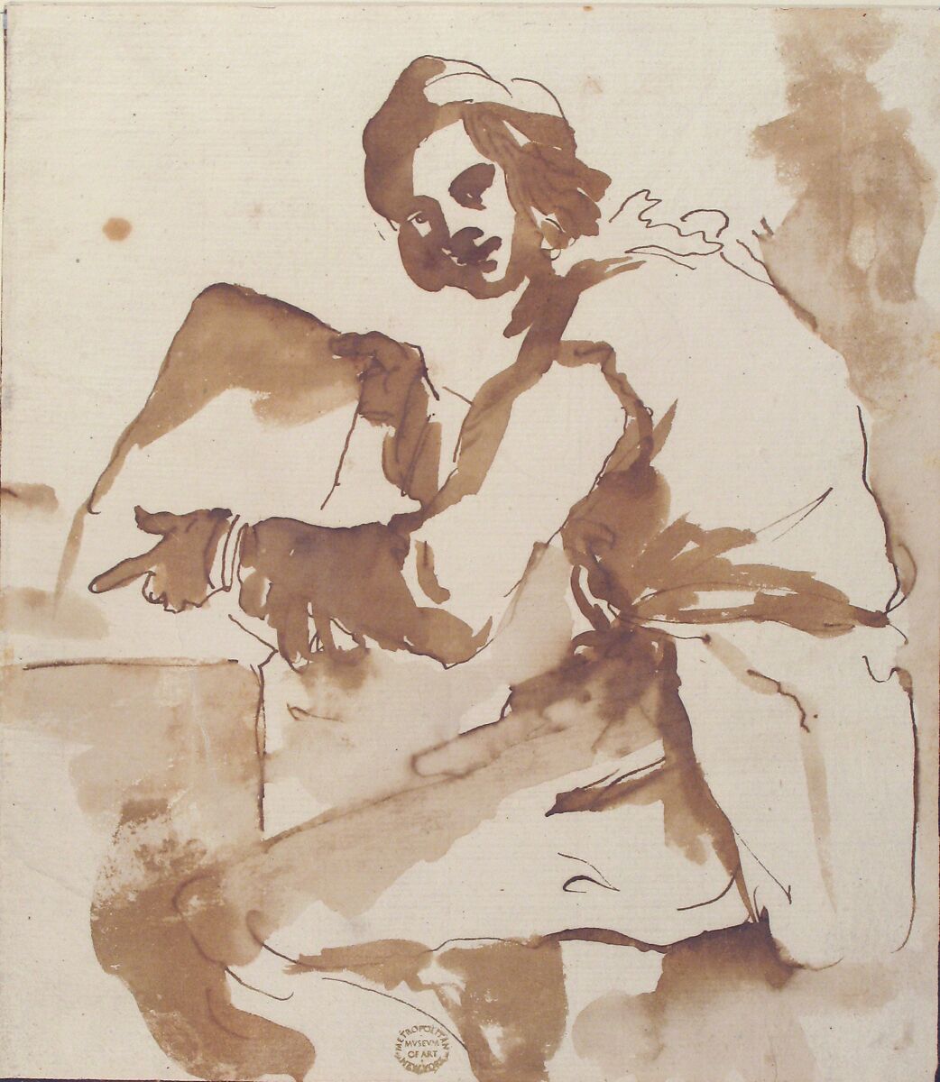 Youth Reading, Circle of Pier Francesco Mola (Italian, Coldrerio 1612–1666 Rome), Pen and brown ink, brush and brown wash