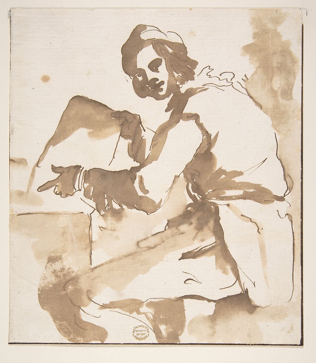 Youth Reading, Circle of Pier Francesco Mola (Italian, Coldrerio 1612–1666 Rome), Pen and brown ink, brush and brown wash 