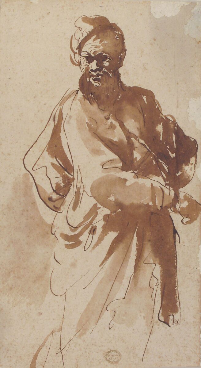 Figure of a Man, attributed to Pier Francesco Mola (Italian, Coldrerio 1612–1666 Rome), Pen and brown ink, brush and brown wash