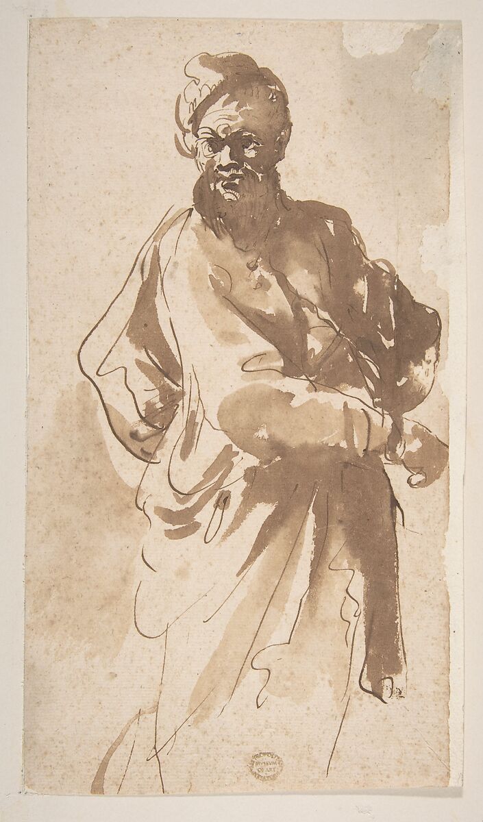 Figure of a Man, attributed to Pier Francesco Mola (Italian, Coldrerio 1612–1666 Rome), Pen and brown ink, brush and brown wash 