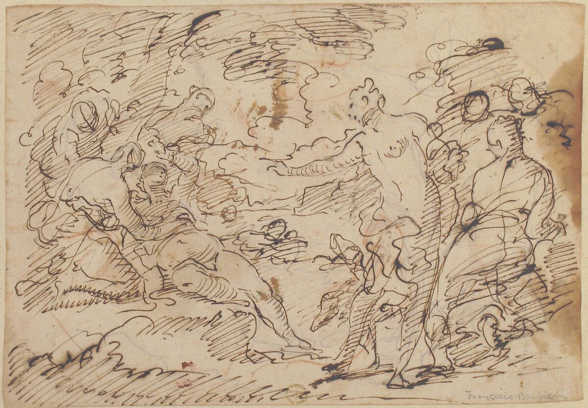 The Pregnancy of Callisto Discovered by Diana, Antonio Molinari (Italian, Venice 1655–1704 Venice), Pen and brown ink, over black and red chalk