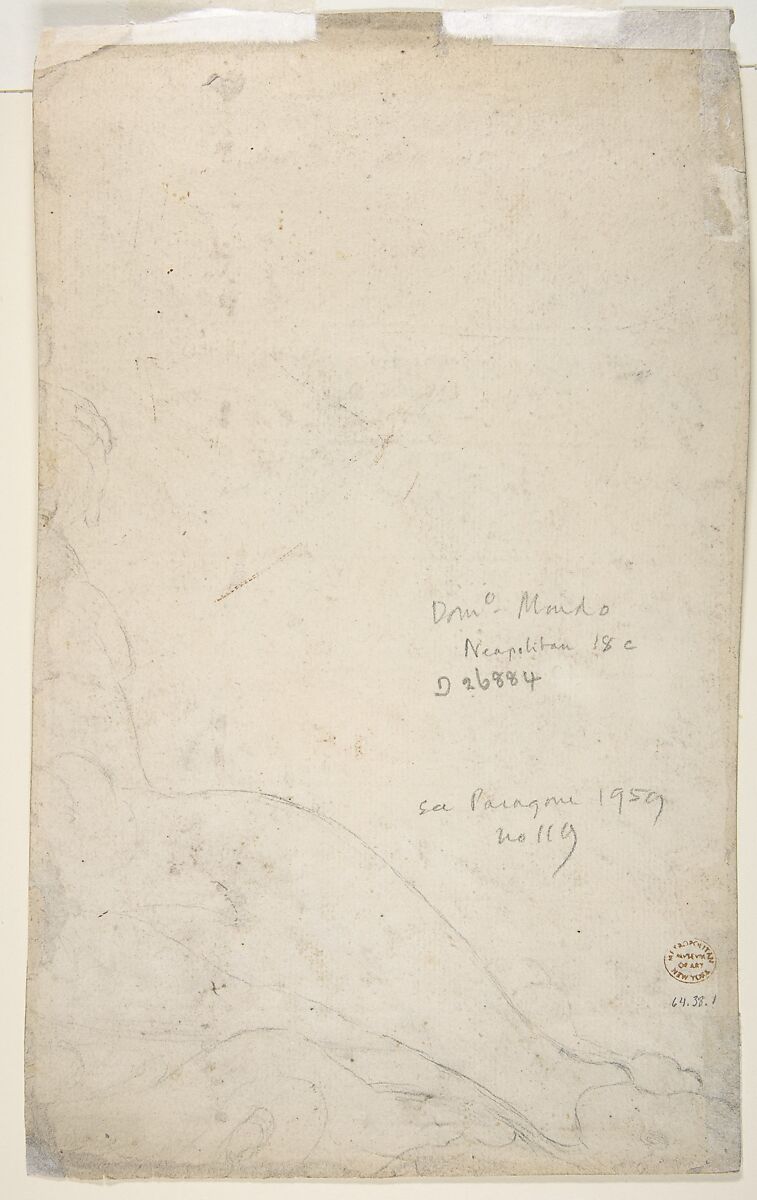 The Virgin Immaculate in Glory (recto); Sketch of a Part of a Leg and a Hand (verso), Domenico Mondo (Italian, Capodrise near Caserta 1723–1806 Naples), Point of brush and dark brown ink, brush and brown wash, highlighted with white gouache, over black chalk, on beige paper (recto); black chalk (verso)