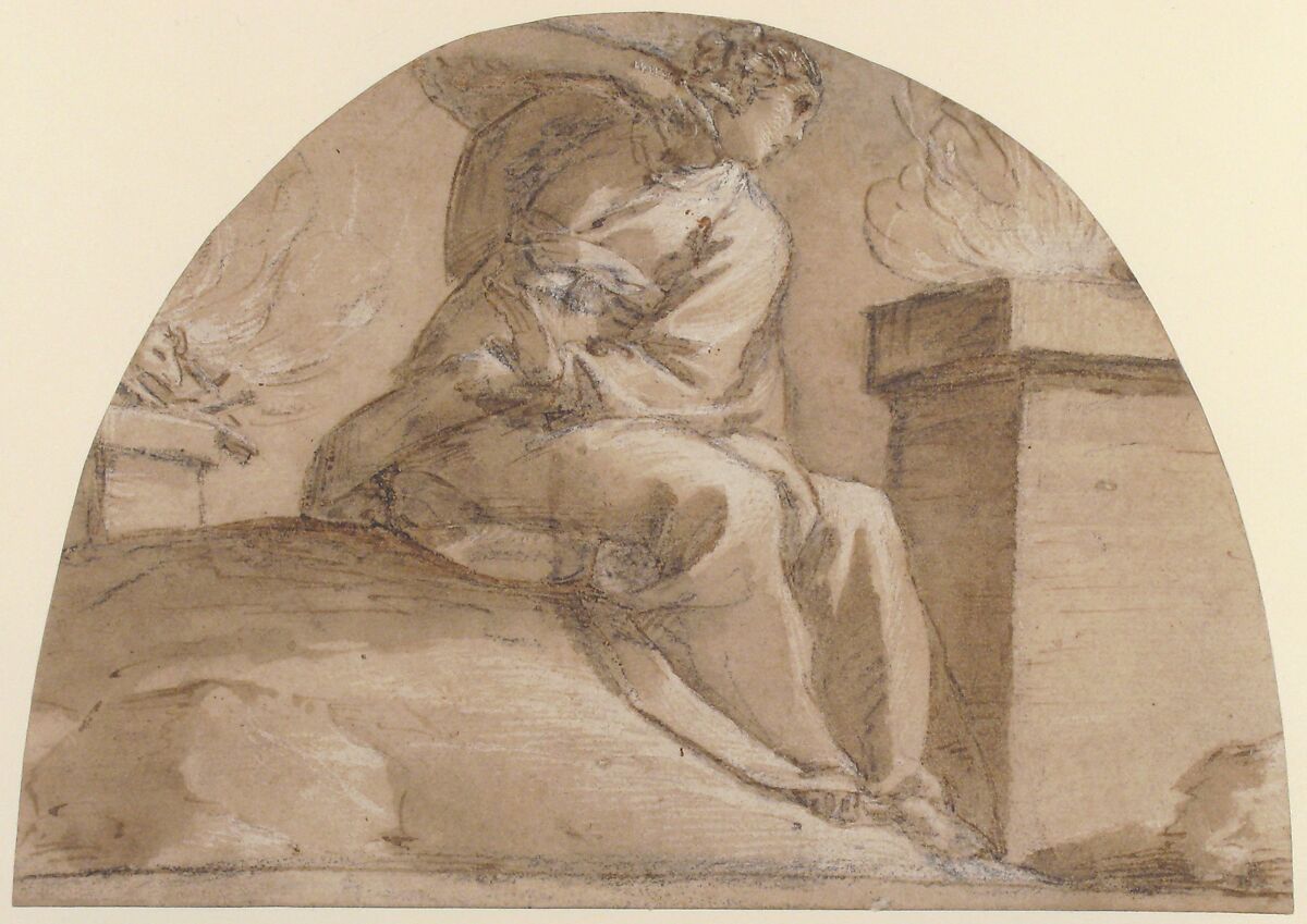 Seated Allegorical Female Figure, Morazzone (Pier Francesco Mazzucchelli) (Italian, Morazzone 1573–?1626 Piacenza), Pen and brown ink, gray wash over black chalk, highlighted with white