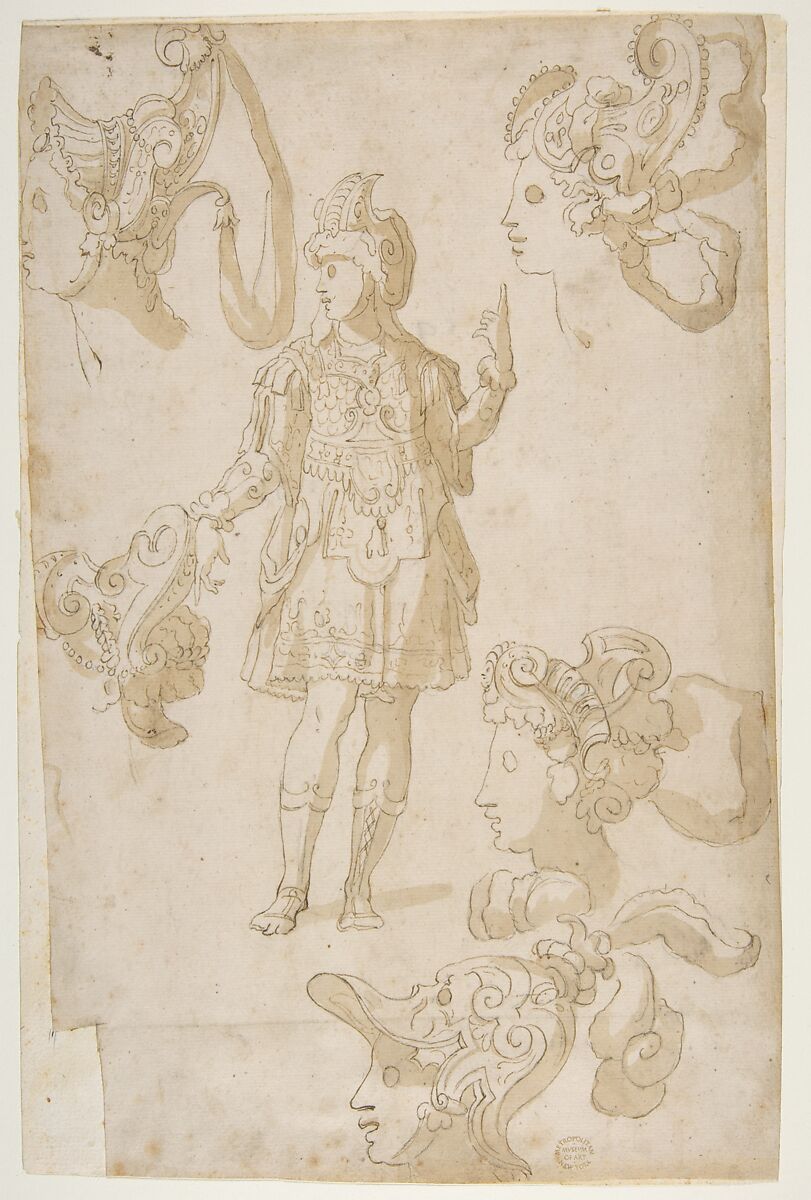 Studies for a Costume, circle of Rosso Fiorentino (Italian, Florence 1494–1540 Fontainebleau), Pen and brown ink, brush and brown wash 