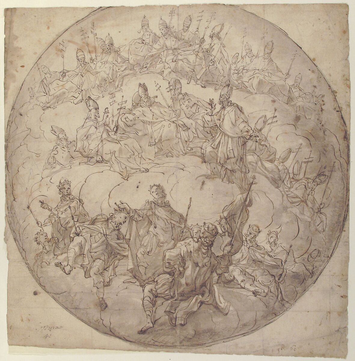 Kings, Bishops and Popes: design for ceiling., Francesco de Mura (Italian, Naples 1696–1782 Naples), Pen, ink and wash on paper