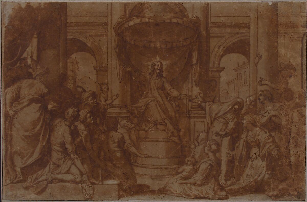 Christ Preaching, After Federico Zuccaro (Zuccari) (Italian, Sant'Angelo in Vado 1540/42–1609 Ancona), Pen and brown ink, brush and brown wash, on brownish paper