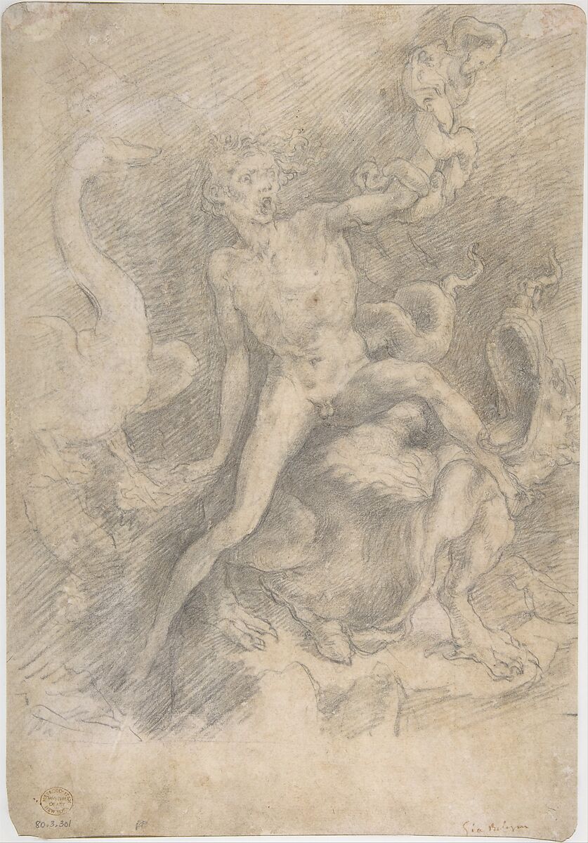 Samson Slaying the Philistine, after Michelangelo (recto); Figure of Fury, after Rosso Fiorentino (verso), Giovanni Battista Naldini (Italian, Florence 1535–1591 Florence), Red chalk (recto); black chalk (verso)