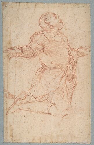 Kneeling Male Figure with Outstretched Arms (recto); Semi-Nude Seated Male Figure seen from Behind (verso)