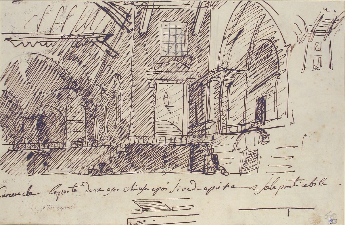 Design for a Stage Set (recto); Architectural Design (verso), Francesco Navone (Italian, died 1804), Pen and brown ink, brush and brown wash over black chalk (recto); pen and brown ink over black chalk (verso)