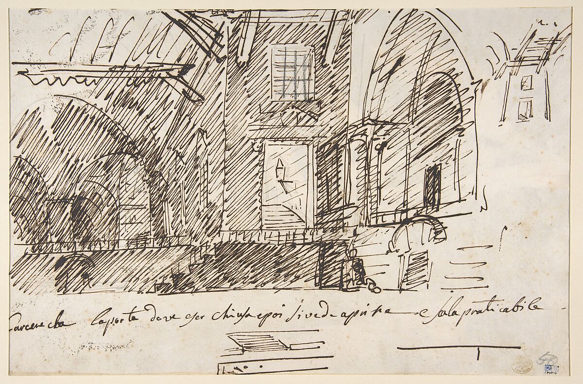Design for a Stage Set (recto); Architectural Design (verso), Francesco Navone (Italian, died 1804), Pen and brown ink, brush and brown wash over black chalk (recto); pen and brown ink over black chalk (verso)