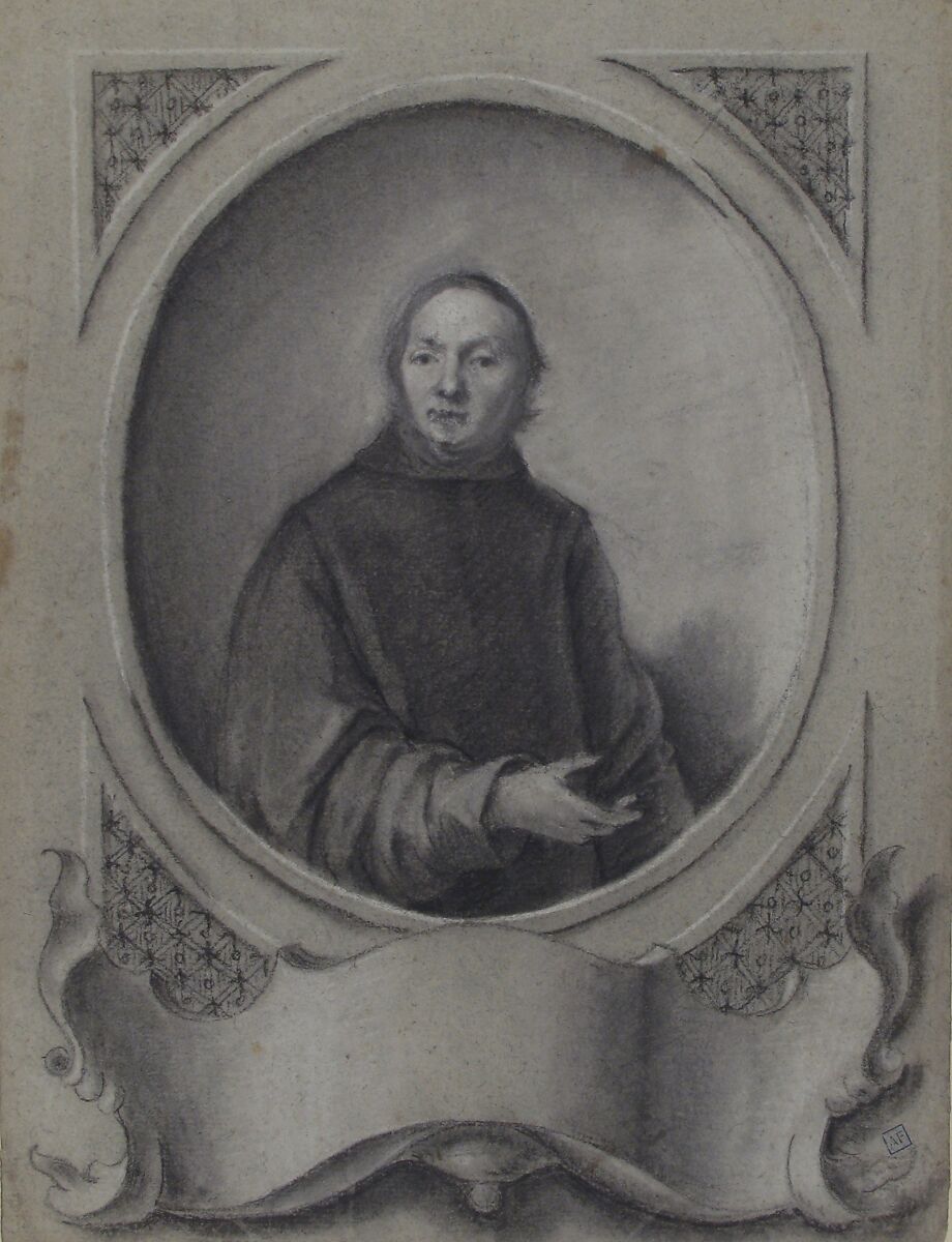 Portrait of a Man in a Monastic Habit, Bartolommeo Nazari (Nazzari) (Italian, Clusone near Bergamo 1699–1758 Milan), Black chalk, stumped, highlighted with white, on gray-green paper
