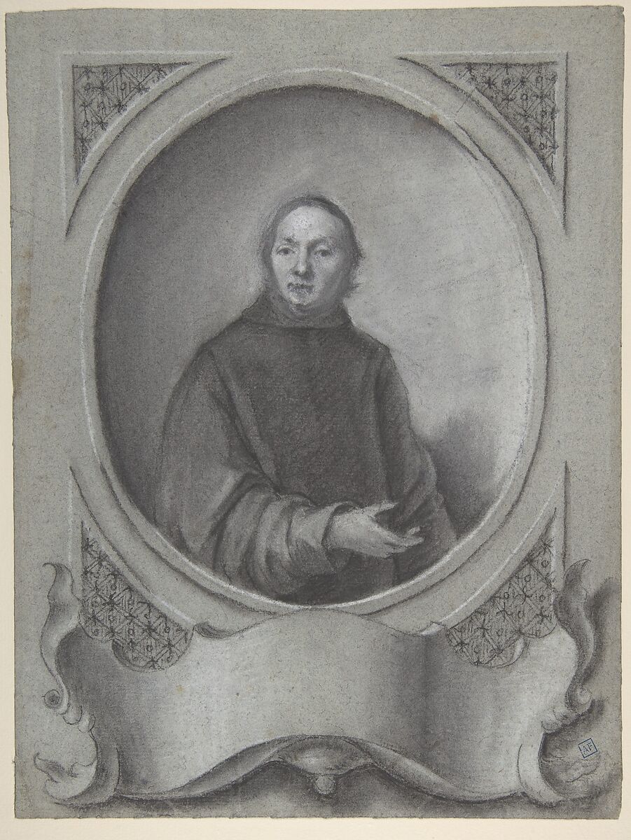 Portrait of a Man in a Monastic Habit, Bartolommeo Nazari (Nazzari) (Italian, Clusone near Bergamo 1699–1758 Milan), Black chalk, stumped, highlighted with white, on gray-green paper 