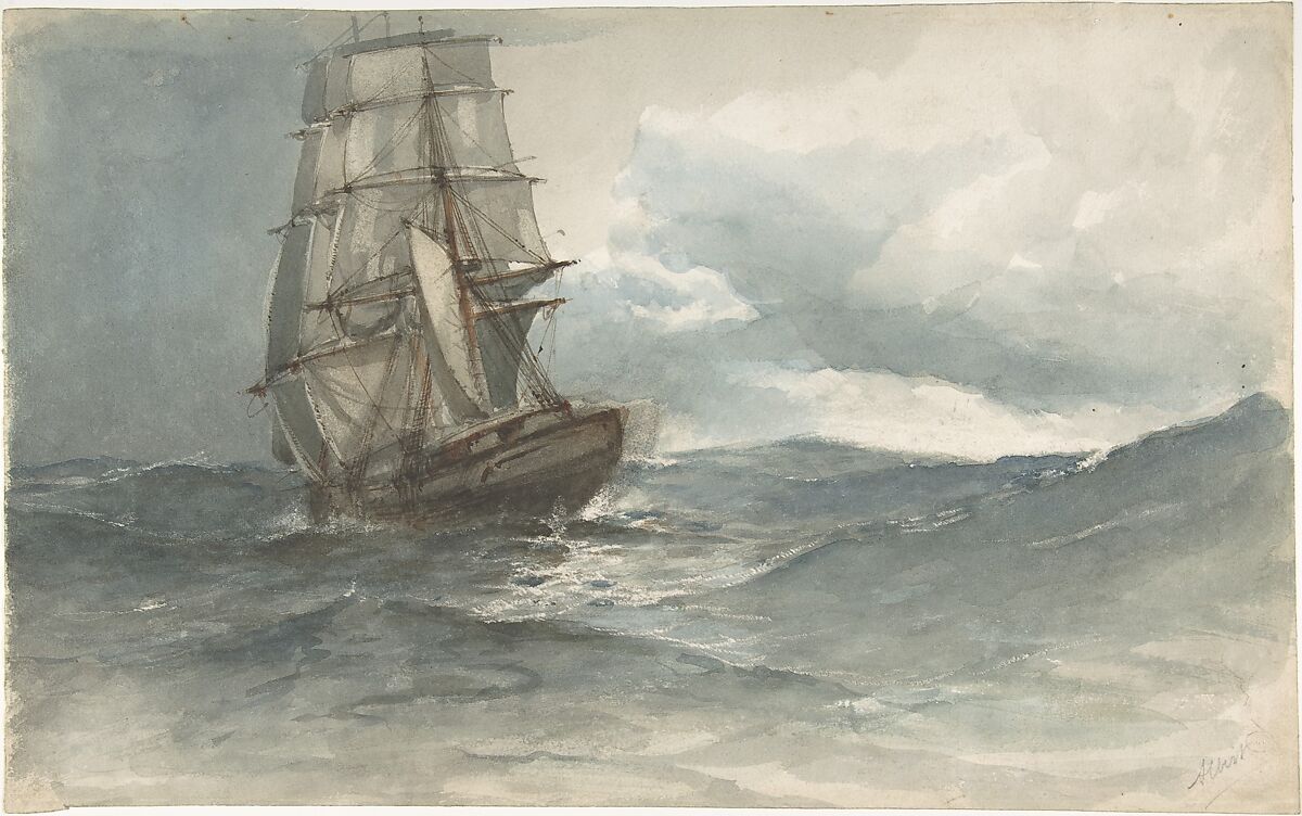 Ship at Sea, Albert Ernest Markes (British, 1865–1901 Newquay), Watercolor 
