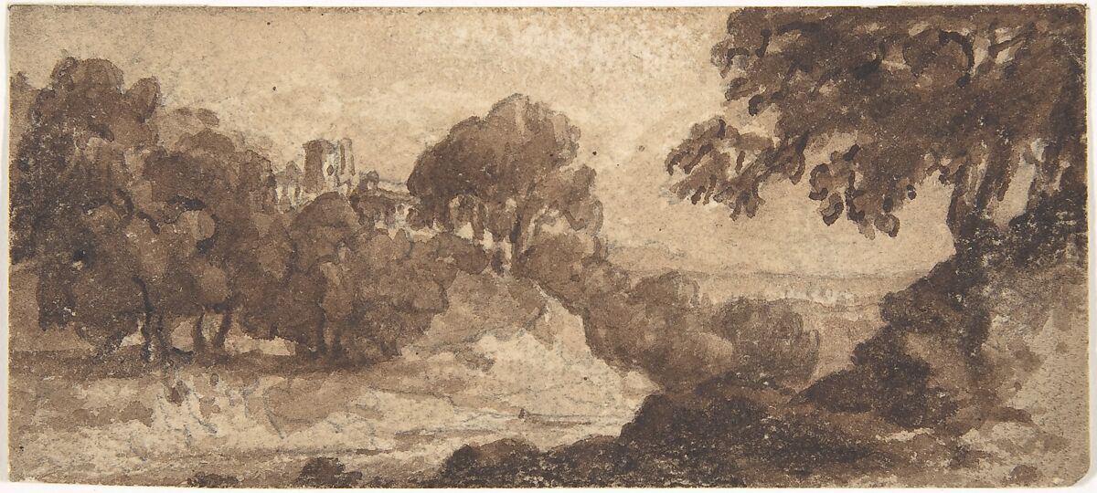 Landscape, Attributed to Heneage Finch, 4th Earl of Aylesford (British, Syon House 1751–1812 Great Packington, Warwickshire), Pen and brown ink, brush and brown wash, over graphite 