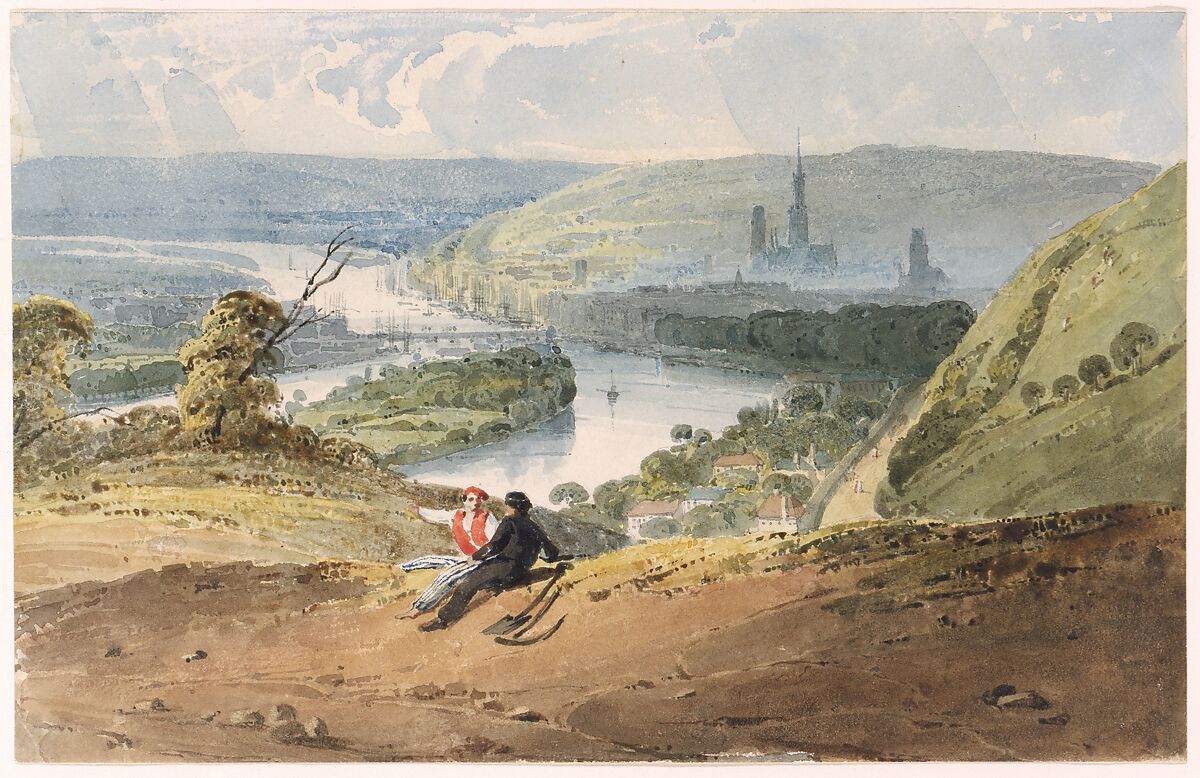 Rouen, View from Bon-Secours, Richard Parkes Bonington (British, Arnold, Nottinghamshire 1802–1828 London), Watercolor, pen and brown ink, over graphite