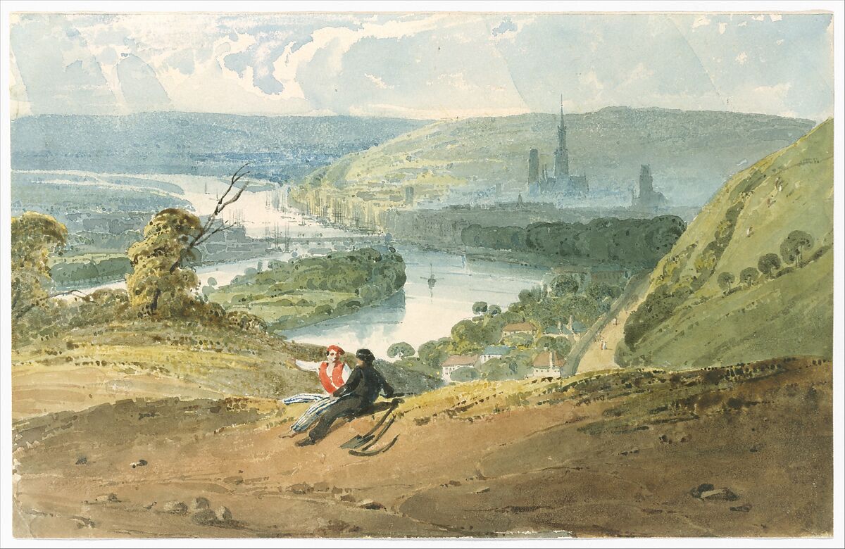 Rouen, View from Bon-Secours, Richard Parkes Bonington (British, Arnold, Nottinghamshire 1802–1828 London), Watercolor, pen and brown ink, over graphite