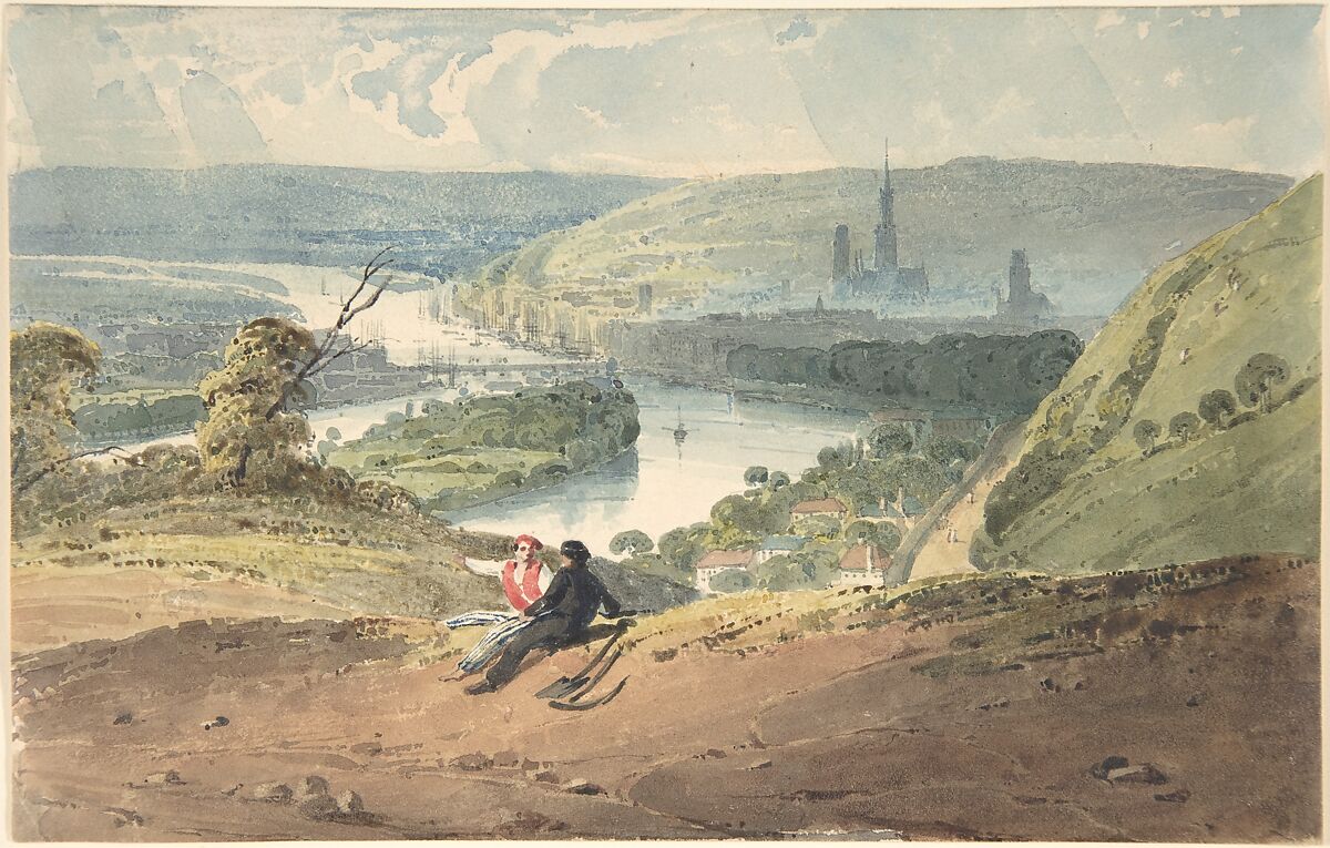 Rouen, View from Bon-Secours, Richard Parkes Bonington (British, Arnold, Nottinghamshire 1802–1828 London), Watercolor, pen and brown ink, over graphite 