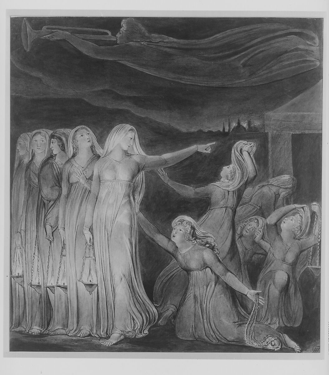 The Parable of the Wise and Foolish Virgins, William Blake (British, London 1757–1827 London), Watercolor, pen and black ink, brush and wash, over graphite