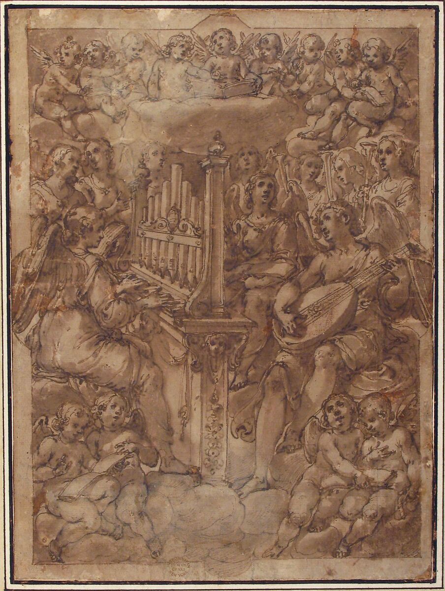 Group of Angel Musicians, Avanzino Nucci (Italian, Gualdo Tadino (Province of Perugia) 1551–1629 Rome), Pen and brown ink, brush and brush and brown wash, over traces of black chalk