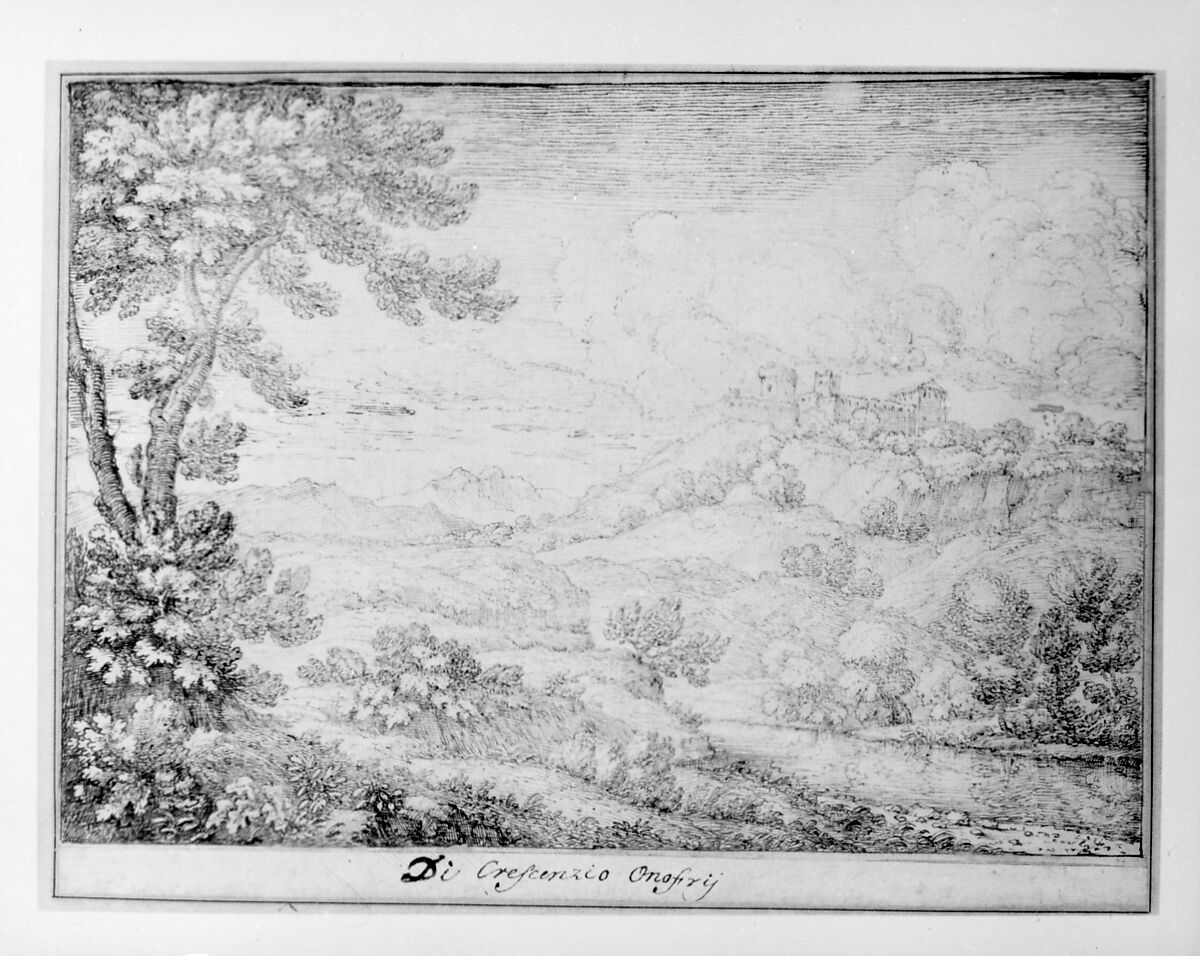 Landscape with a Castle on a Hill, Crescenzio Onofri (Italian, Rome after 1632–after 1712 Florence), Pen and brown ink