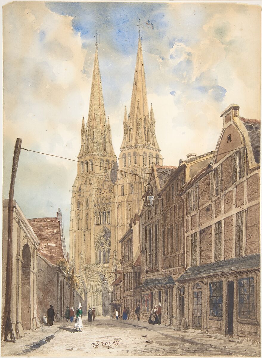 View of Bayeux, Thomas Shotter Boys (British, Pentonville 1803–1874 London), Brush and watercolor over graphite 